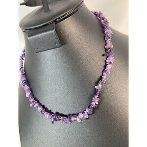 Genuine 19" Natural Amethyst Beaded Chip Nugget Necklace Choker Lobster Clasp